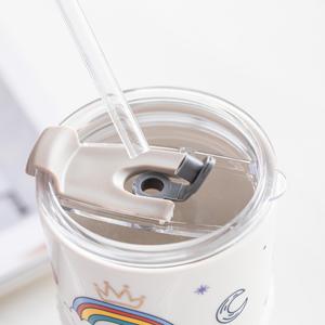 แก้วกาแฟเซรามิคลายการ์ตูนรุ้งพร้อมหลอดดูด แก้วน้ำน่ารักสำหรับสาวๆ ขายส่ง - Product Image 5