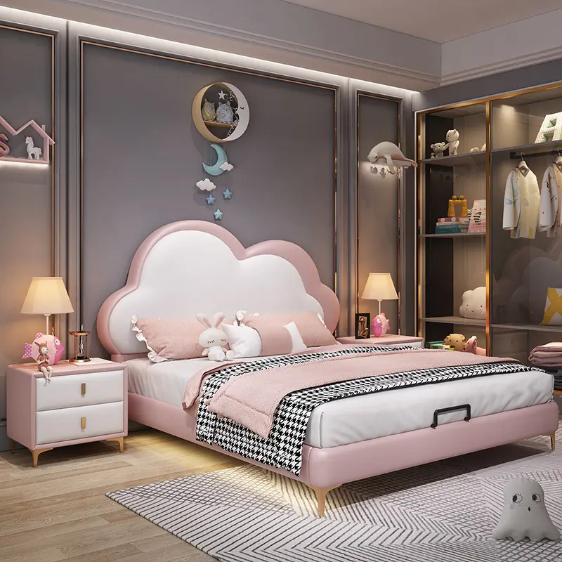 Enfants lapin nouveau Design lit filles princesse rose garçon belle Double enfants lit chambre meubles ensemble SGS lit double 2 pièces Accpetable