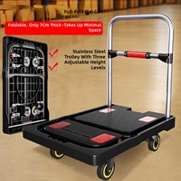Chariot à main pliable robuste à plateau plat, roues silencieuses, barre de traction en acier inoxydable, pour la maison, le bureau et la manutention en entrepôt