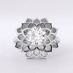 Anillo de Moissanita Flor de Loto, Plata de Ley 925, Anillo Floral Inspirado en la Naturaleza, Anillo de Declaración, Regalo Espiritual para Ella - Product Image 1