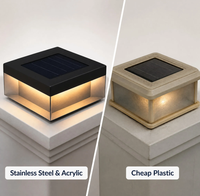 Lampe solaire de poteau IP65 étanche à quatre faisceaux, éclairage extérieur pour poteau de portail principal, lampe LED en acier inoxydable pour poteau de portail