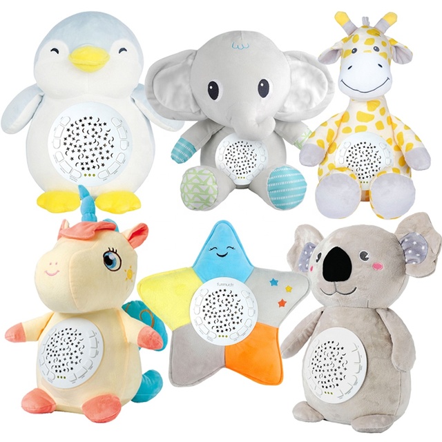 Led Starry Sky Projector Musical Speaker Night Light Toys Kids Koala Elephant Penguin White Noise Sound Baby Soother Toy