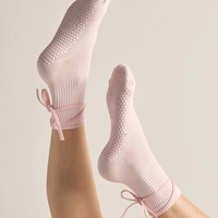 Chaussettes de yoga POPSOX personnalisées roses respirantes en tricot avec sangle antidérapante pour femmes, fitness, pilates