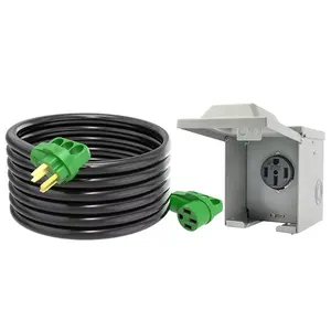 50 Amp Replacement RV Extension Cord with Power Outlet Box Kit, 14-50P Male to 14-50R Female Plug Power Cords