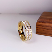 Bague en diamant unique et personnalisée à une ou deux rangées pour femme, forme géométrique, application mariage, acier inoxydable 304, or sous vide