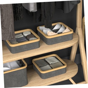Four Compartment <b>Storage</b> Basket Oxford Cloth Square Desktop <b>Drawer</b> Organizer For Underwear Socks Cosmetics Bamboo Frame - Product Image 2