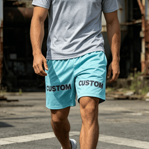 Custom Logo Design Vintage <b>Elastic</b> Waist Breathable 100% Polyester Knitted Embroidered Casual Mid Waist Mesh Shorts - Product Image 5