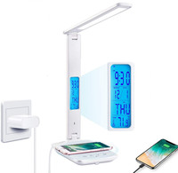 Lampe de bureau LED multifonctionnelle avec chargeur sans fil et port de charge USB, idéale pour l'étude avec calendrier intégré