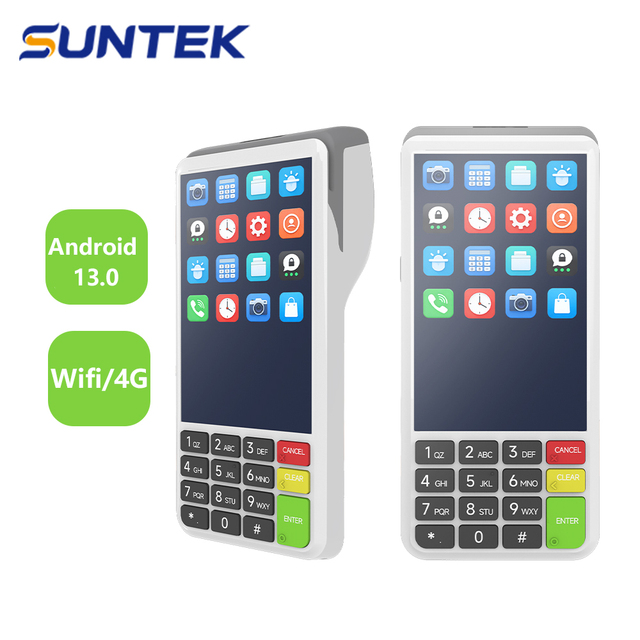 Suntek NFC Bluetooth Portable Handheld POS Terminal QR Code Scanner Android 13 Quad-Core 2.0GHz CPU Thermal Printer 58mm
