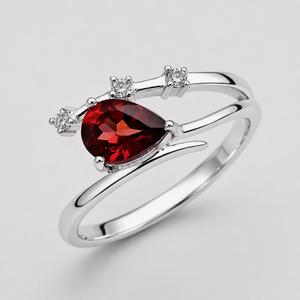 <b>Garnet</b> 925 Sterling <b>Silver</b> <b>Ring</b> - Pear-Cut Stone with CZ Accent Bypass Design - Product Image 1