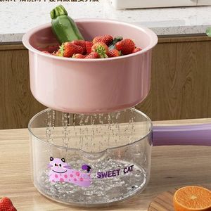 Sweet Cat Double Layer Plastic Colander Set With Drain <b>Basket</b> For Kitchen Fruit Vegetable Washing And <b>Storage</b> - Product Image 2