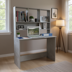 Escritorio de madera de ingeniería color gris hormigón con estantes, 43,3x17,7x61,8 pulgadas, escritorio de oficina para ordenador, diseño moderno y contemporáneo - Product Image 2