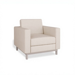 Canapé simple moderne avec accoudoirs carrés, dossier rigide, revêtement en tissu, rembourrage en mousse, pieds en métal pour salon, mobilier de maison - Product Image 1