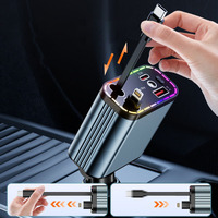 120W USB C éclairage charge rapide 4 en 1 chargeur de voiture rétractable 2 câbles pour voiture universelle lumière ambiante Auto toit étoile lumière