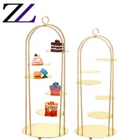 Cage à oiseaux en or suspendue sur 3 niveaux, table de restaurant avec cage à oiseaux décorative, accessoire à gâteaux