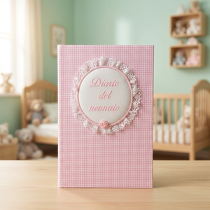 Diario per Neonati Zephir Rosa - Agenda in Tessuto con Motivo a Quadretti Senza BPA per 0-12 Mesi, Ricordo di Momenti Preziosi - Product Image 2