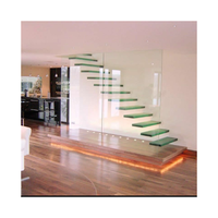 Escalier flottant traditionnel en acier inoxydable et verre trempé sans cadre avec solution personnalisée pour villa, appartement, usage intérieur
