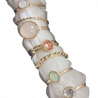 Nouvelle Arrivée Bijoux Fins Ensemble de Bagues de Phalange Étoile et Lune en Pierre Naturelle pour Femme, Bagues de Doigt Midi Empilables Vintage pour Filles