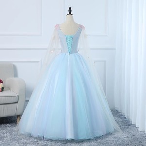 Sky Blue V-Neck Empire Waist Formal Dress With 3D Floral Embellishments For Annual Meeting Performance - Product Image 4