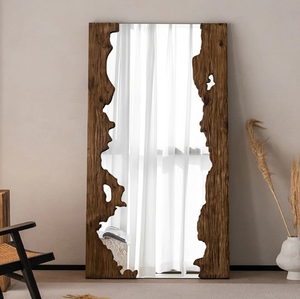 Rainhou Xu Hướng Phong Cách Mộc Mạc Đầy Đủ Cơ Thể Gương Với Thủ Công Không Thường Xuyên Khung Gỗ Cho Hiện Đại Wabi Sabi Nội Thất - Product Image 1
