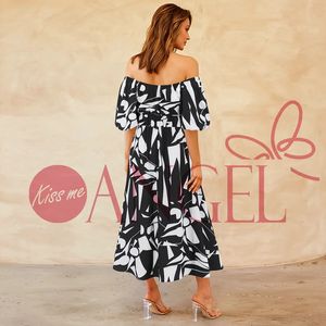 KISS ME ANGEL été sexy une épaule manches bouffantes <span class=keywords><strong>fleur</strong></span> imprimé mode décontractée grande balançoire tempérament sexy femmes <span class=keywords><strong>robe</strong></span> - Product Image 6
