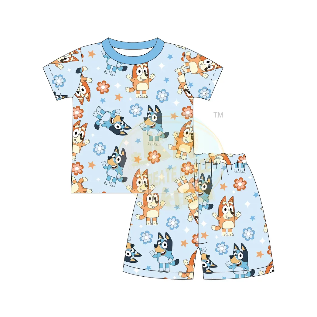 Manufacture New Summer Toddler Kids Clothing Short Sleeve Print Cartoon T Shirt Shorts 2 Piece Outfit Cute Girls Boys Casual Set