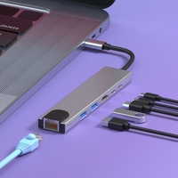 Hub Multi-Puerto Metálico 6 en 1 USB3.0 Tipo-C 4K 60Hz PD 60W con Puertos de Carga RJ45 y Garantía de 12 Meses (En Stock)