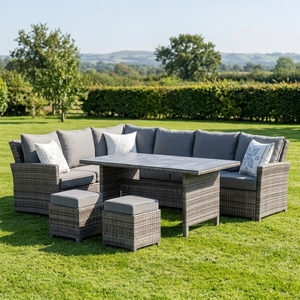 Set da Pranzo e Salotto <span class=keywords><strong>Rio</strong></span> per 8 Persone - Poliestere, <span class=keywords><strong>Alluminio</strong></span>, Polyrattan, Vetro, Include Braccioli - Product Image 1