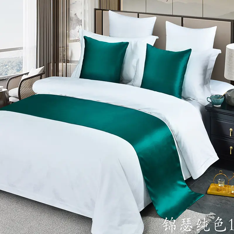 Wholesale 5 Star Hotel Simple Bed Runner Luxury Decorative Throw Pillow Case Bed Flag Set Satin Bed Towel