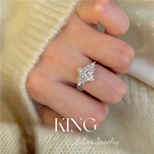 Bague en argent sterling S925 plaqué or avec fleur et diamant, bijoux fins pour femmes, bague de mariage - Product Image 2
