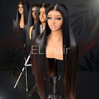 Peluca de Cabello Humano Liso Natural Brasileño, Peluca Frontal de Encaje HD 13x4 Pre-Pluck, Peluca de Cabello Humano Natural Camboyano para Mujeres Negras
