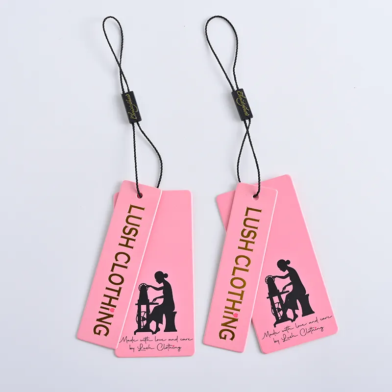Luxus benutzer definierte rosa Gold schwarz hängen Tag Kleidungs stück Etikett Papier Hangtag Swing Logo Tag für Kleidung