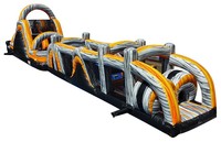 Divertido Circuito de Obstáculos Inflable Retro en Tonos Tierra, Comercial, de PVC Resistente, Equipo de Juego para Niños para Parques de Aventura y Ciudades
