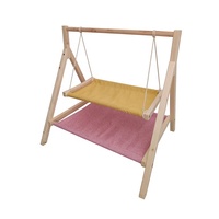 Hamac double couche pour animaux de compagnie avec mouvement oscillant, cadre en bois naturel, lit de repos pour chats et petits chiens, berceau pour chats à usage domestique