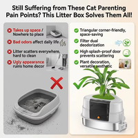 Bac à litière pour chat décoratif dissimulé dans un coin, en acier inoxydable, design fermé et couvert, couvercle avec plante artificielle, facile à nettoyer pour les chats de grande taille