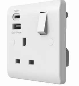 HOT SALE british standard 13A 1 Gang DP Switched Socket with Normal Charge Type A+Type C USB sockets USB type C switch socket