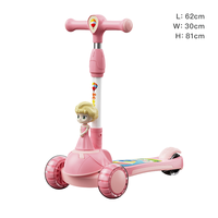 Trottinette pour enfants à thème de dessin animé avec frein à main, pliable à 3 roues, roues LED clignotantes, guidon en alliage réglable pour garçons et filles