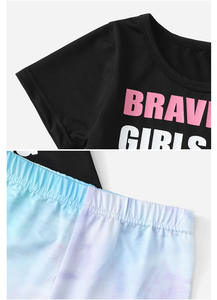 Ensemble 2 pièces pour bébés filles : T-shirt graphique à slogan et short tie-dye, col rond, été - Product Image 4