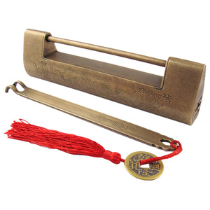 Candado Horizontal de Latón Estilo Chino de 12cm, 14cm, 16cm y 17.8cm, Cerradura para Puerta de Armario, Cerradura Vintage para Muebles con Llave - Product Image 3