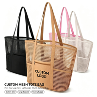Sac de plage en maille minimaliste et écologique avec longues poignées et fermeture éclair sécurisée, sac à bandoulière tendance pour femmes