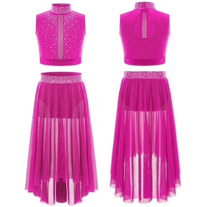 6-16 enfants filles 2 pièces costumes tenue de <span class=keywords><strong>danse</strong></span> lyrique haut court avec jupe ensembles pour la louange <span class=keywords><strong>danse</strong></span> moderne scène Performance compétition - Product Image 4
