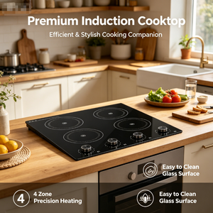 Table de cuisson à <span class=keywords><strong>induction</strong></span> encastrable 4 brûleurs, 1800W+1800W+1000W+1000W, commande par bouton, verre de qualité A, avec minuterie et verrouillage de sécurité - Product Image 2