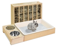 Meilleures ventes : mangeoire à foin pour lapin 3 en 1 avec bac à litière, mangeoire à foin en bois pour lapin, porte-foin pour cobaye