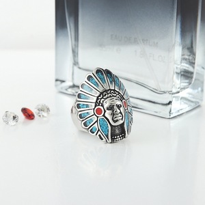 yunnique Men's Stainless Steel <b>Ring</b> With Turquoise Inlay Indian Chief Design Party Jewelry Hip Hop Style Fashion <b>Ring</b> - Product Image 3