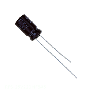 Distribuidor Autorizado, Condensador de Aluminio con Orificio Pasante, 22UF, 20%, 25V, Radial, TH RFS-25V220MF3 # Condensador de 5 22 uF - Product Image 1