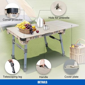 Table de travail pliante multi-usages en aluminium robuste avec roulettes pivotantes pour pique-nique en plein air, camping, plage, voyage - Product Image 5