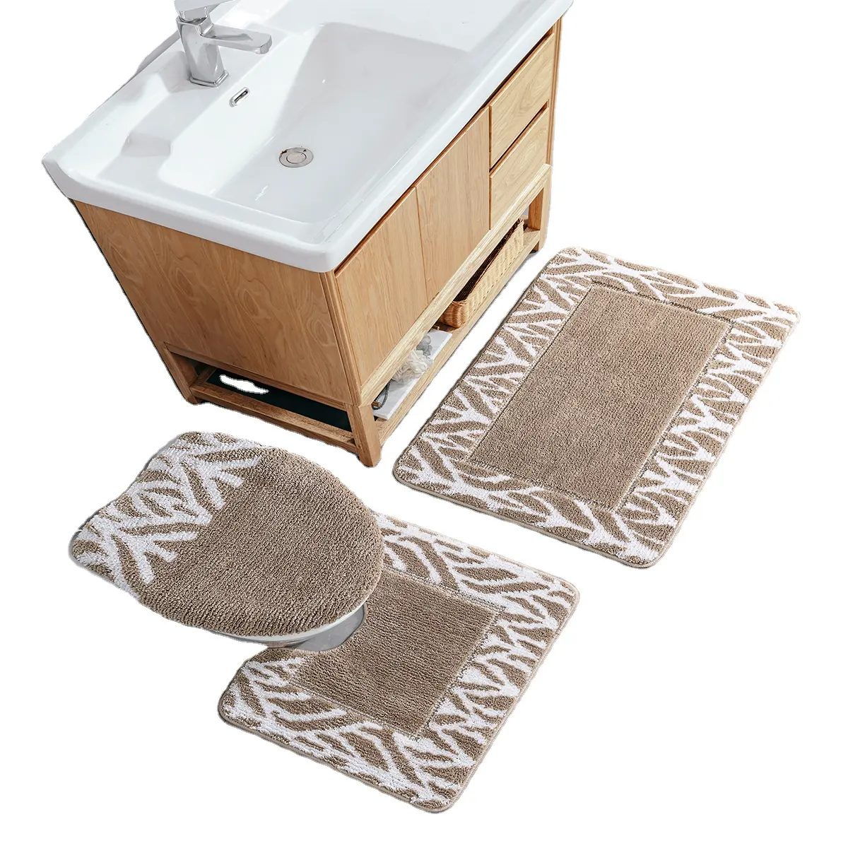 DADA bathroom 3 piece set white fluffy striped water absorbent tufted bath mats quick drying anti slip bath mat