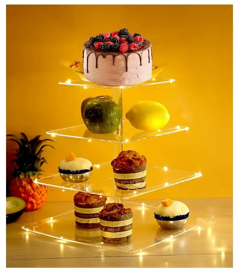 Modernes Stil vier-Schichten-Quadrat-Acryl-Cupcake-Halter hochwertiges Set, geeignet für Geburtstage und Hochzeiten