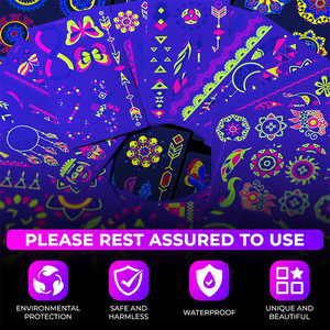 Personalizado 20 hojas de fluorescencia decoración impermeable luminoso neón UV <span class=keywords><strong>tatuaje</strong></span> pegatinas falso brillo en la oscuridad tatuajes temporales - Product Image 5