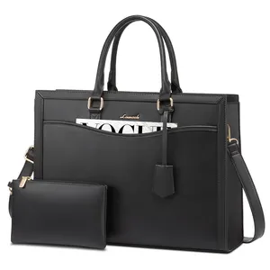 LOVEVOOK LOGO kadınlar için özel laptop çanta bayanlar moda officework çanta deri kadın tote çanta ile dizüstü bölmesi